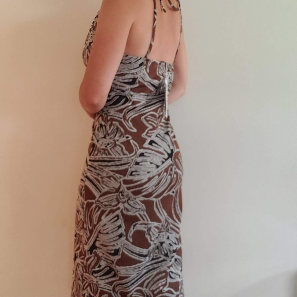 ZARA Printed Jacquard Dress Brown Palm Size Large - Picture 7 of 9